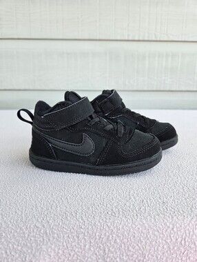 Nike Court Borough Mid Toddler SZ 8C Black Sneaker Hook & Loop 870027-001